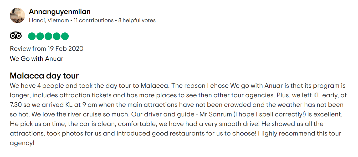 malacca day tour from kuala lumpur review