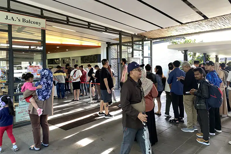 Tourists queueing at BOH Tea Plantation café in Cameron Highlands on a crowded weekend