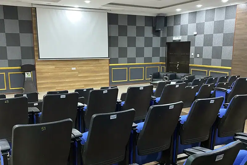 Empty video presentation room at Malaysia Elephant Sanctuary where tourists watch a documentary on elephant translocation and conservation efforts.