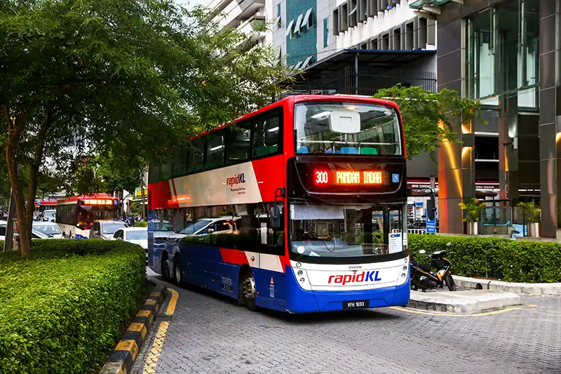 Rapid KL double-decker bus in Kuala Lumpur city centre — one of the public transport options tourists can take to reach Batu Caves, though with multiple transfers.