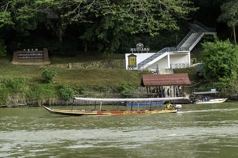 Longboat transporting tourists to Taman Negara National Park from Kuala Tembeling Jetty
