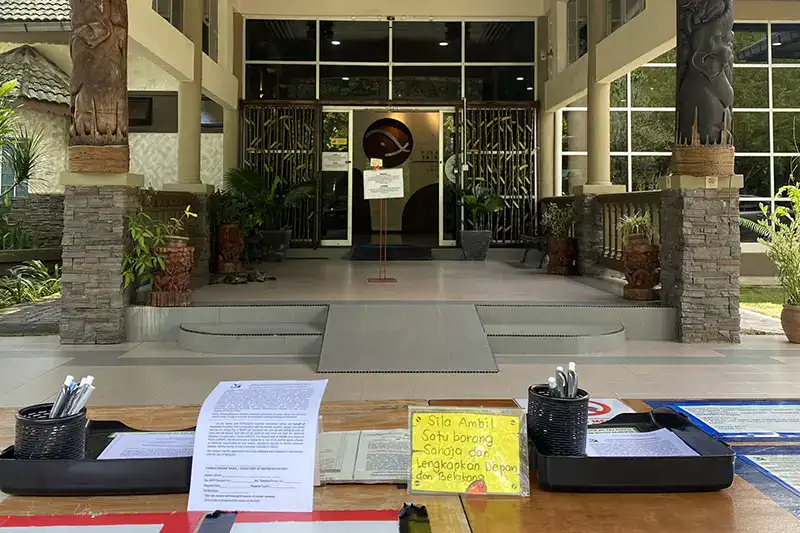 Kuala Gandah Elephant Sanctuary registration form table for visitors