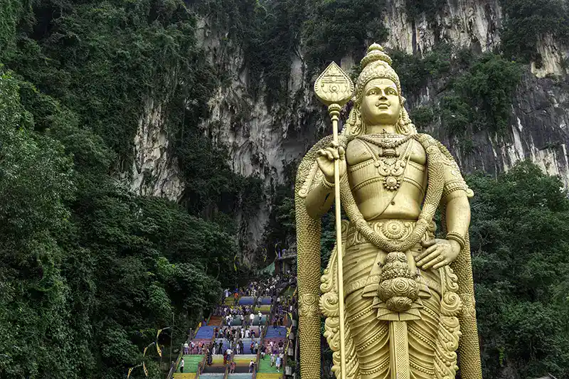 Murugan statue at Batu Caves near Kuala Lumpur, an optional half-day visit during a 5–7 day Malaysia itinerary