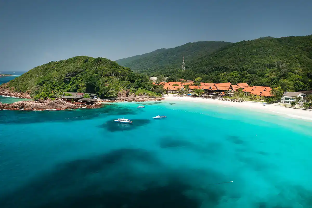 Redang Island coastline with clear turquoise water off the east coast of Peninsular Malaysia